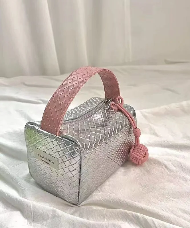 Original Silver Powder Color Matching Woven Pattern Handbag