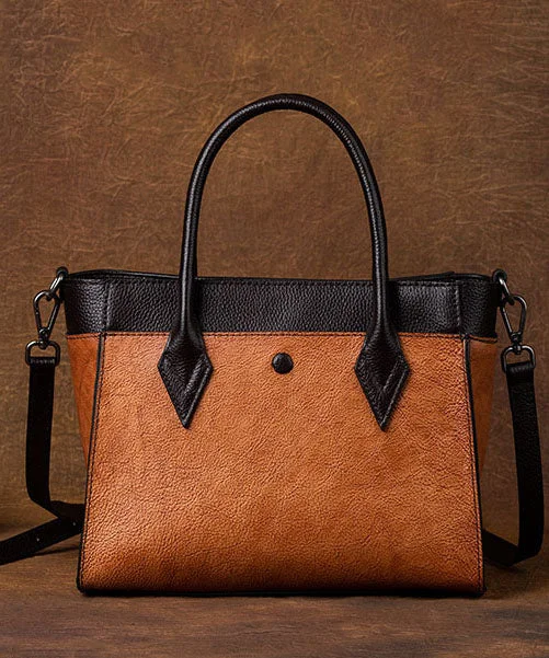 Unique Brown Solid Paitings Calf Leather Satchel Handbag