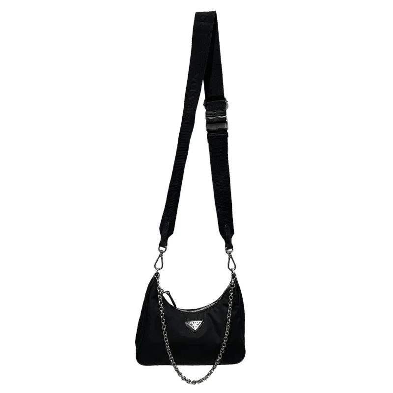 PRADA/Cross Body Bag/Nylon/BLK/NYLON TESSUTO HOBO