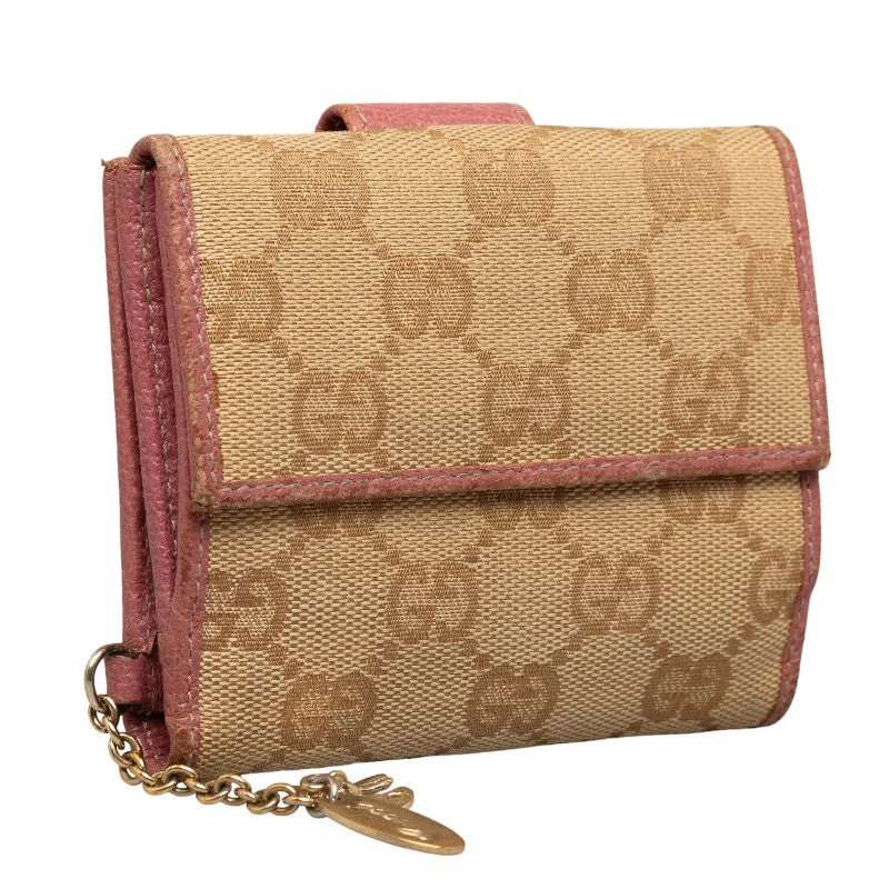 Gucci GG canvas 154183 Double folded wallet canvas/leather beige pink ladies.