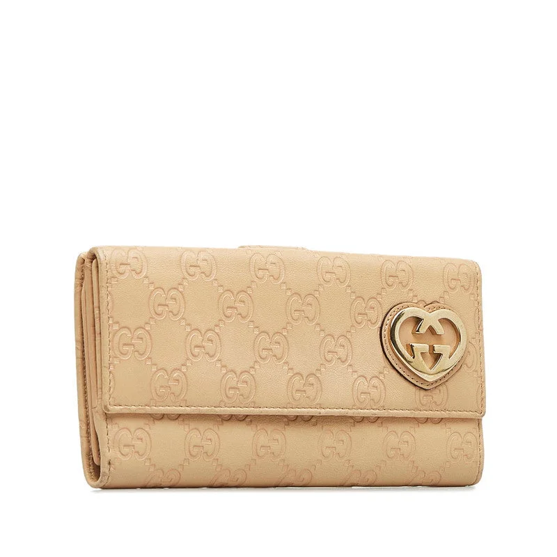 Gucci GG-Sima Lovely Heart Long Wallet 245723 Pink Beige Leather  Gucci