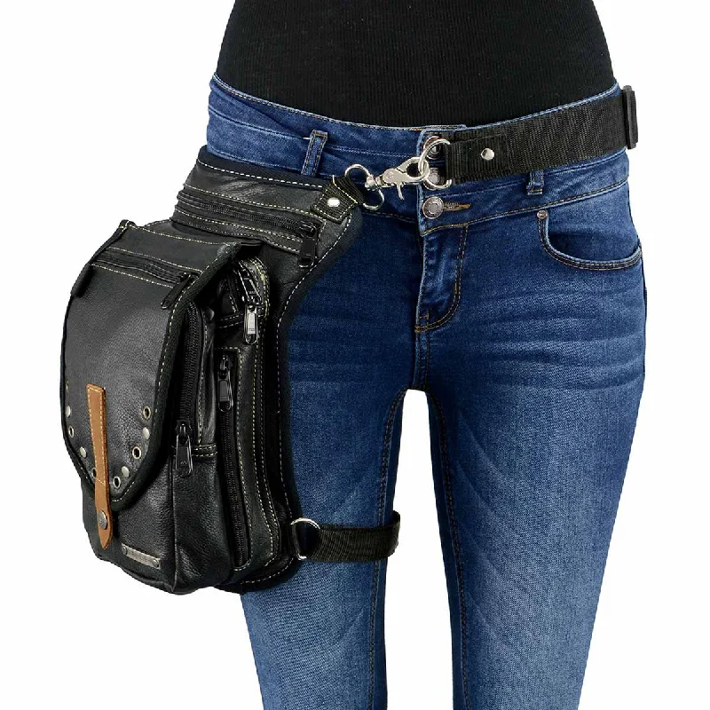 Milwaukee Leather MP8899 Black Conceal and Carry Leather Thigh Bag with Waist Belt