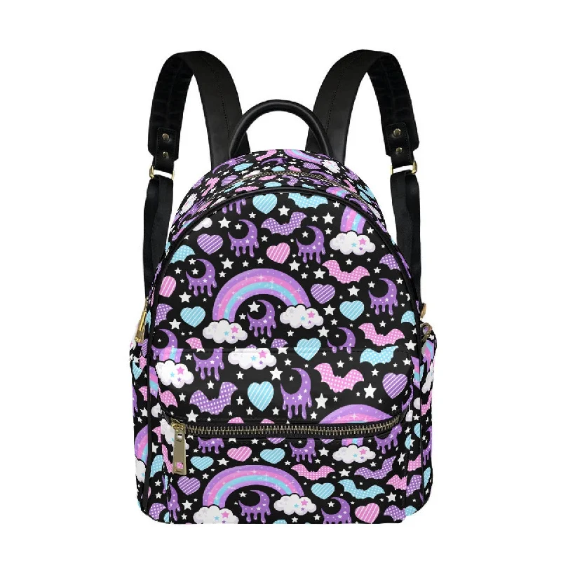 Rainbow Spooky Bats Black Mini Backpack