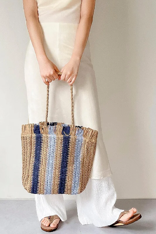 Striped Raffia Shopper Bag