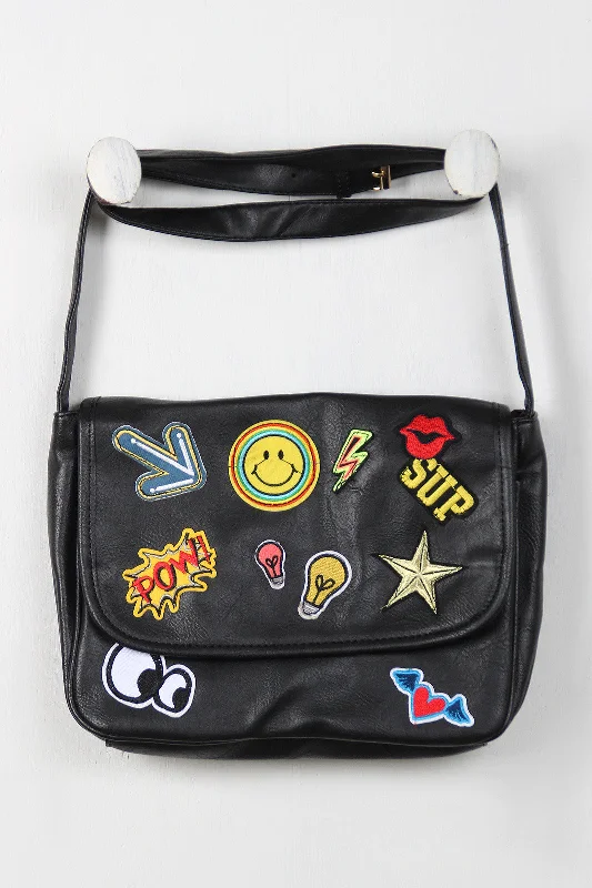 Graphic Patch Messenger Bag