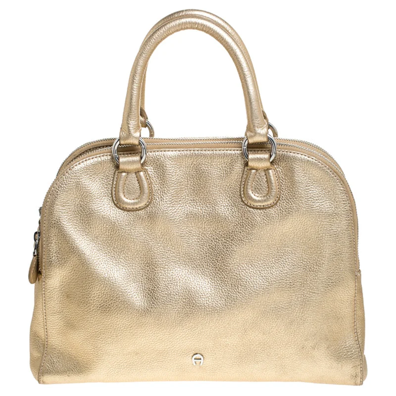 Aigner Metallic  Leather Satchel