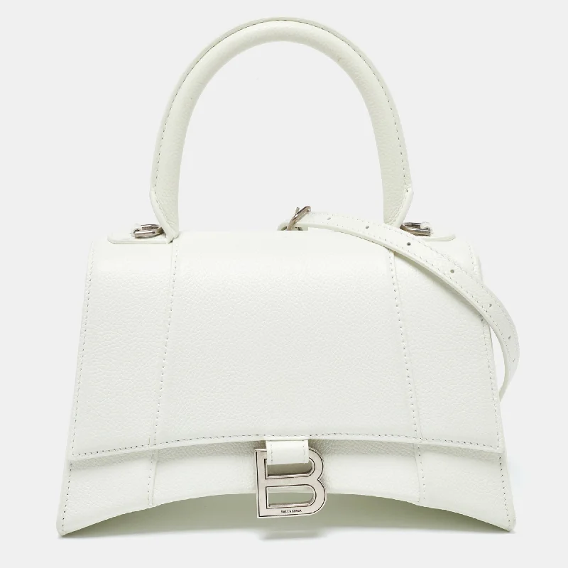 Balenciaga White Leather Small Hourglass Box Top Handle Bag..