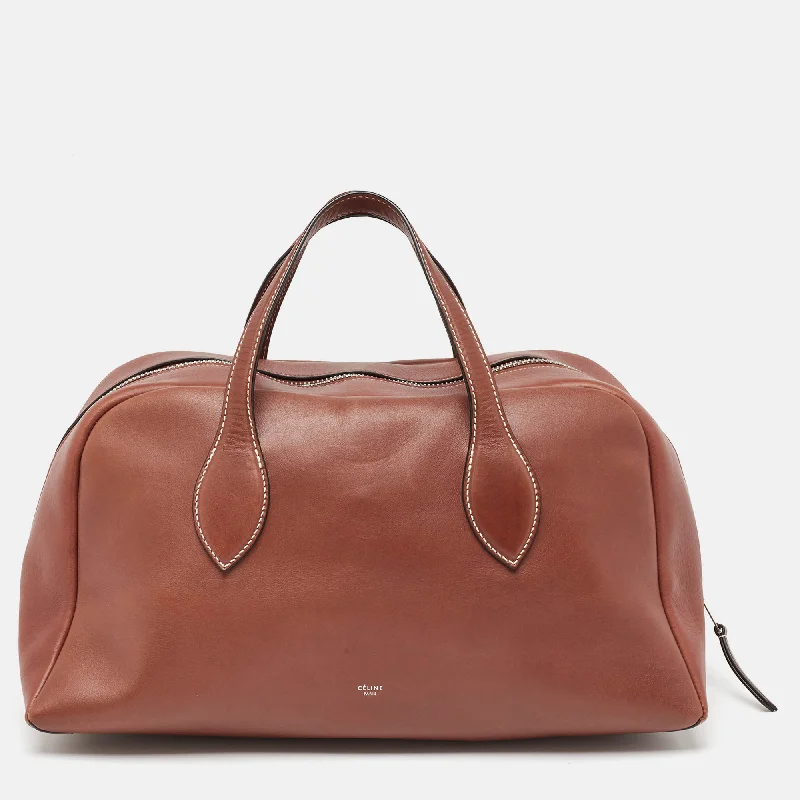 Celine Brown Leather Medium Bowling Bag..