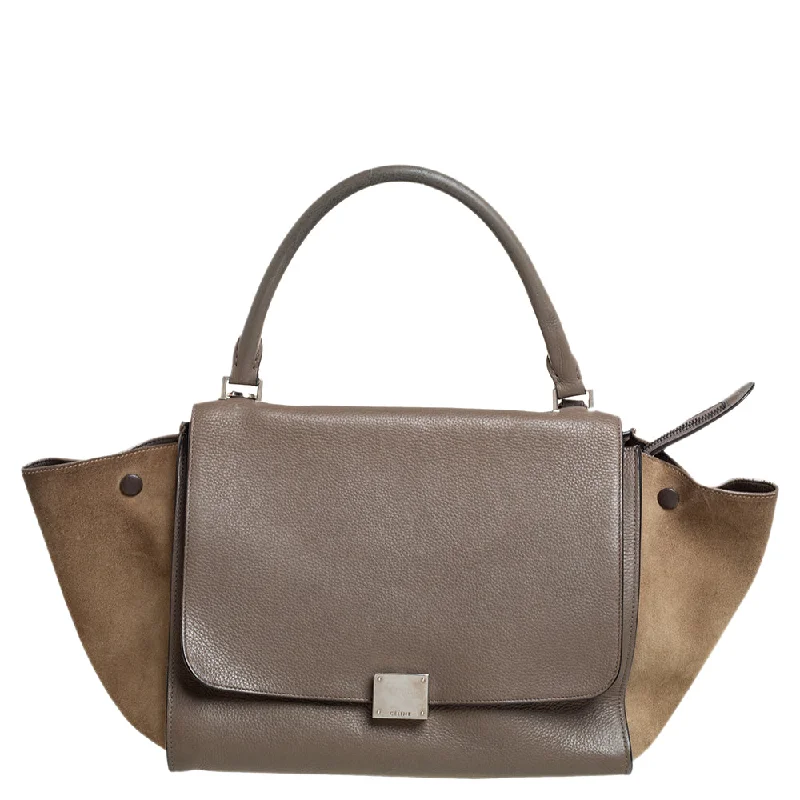 Celine /grey Leather And Suede Medium Trapeze Top Handle Bag