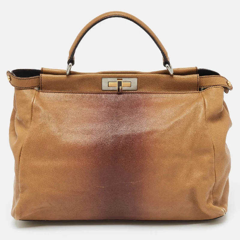 Fendi Brown Ombre Leather And Calf Hair Lining Large Peekaboo Top Handle Bag..