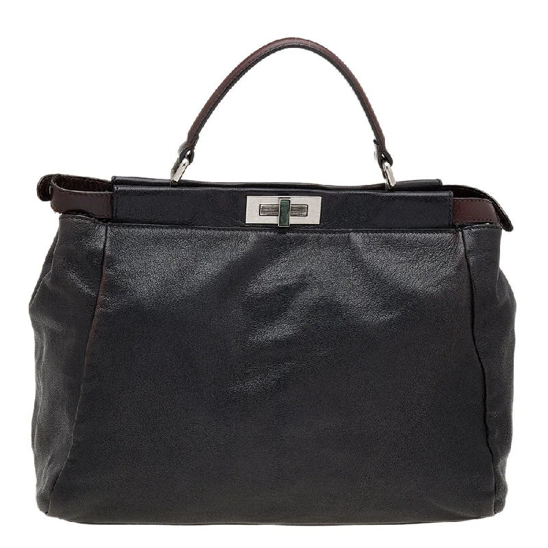 Fendi /dark Leather Large Peekaboo Top Handle Bag