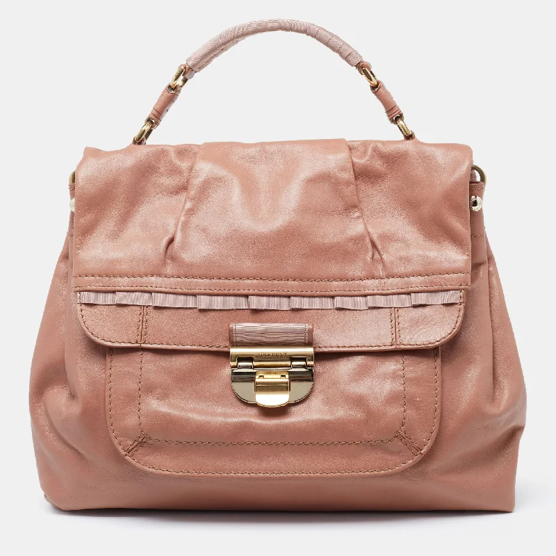 Nina Ricci Rose  Leather And Fabric Liane Top Handle Bag