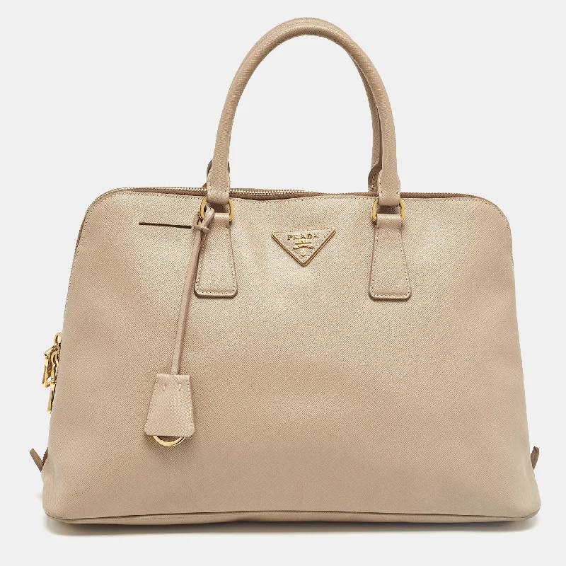 Prada Beige Saffiano Lux Leather Promenade Satchel..