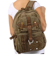 Army Green Multi-Pocket Canvas Backpack