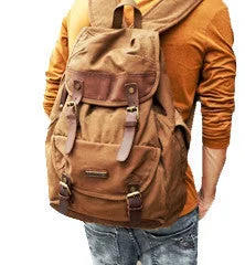 Brown Canvas  & Leather Casual Travel Rucksack Backpack