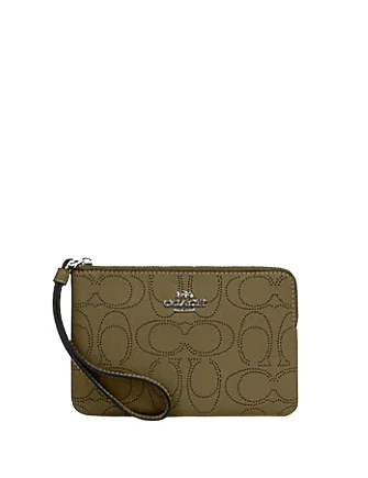 Coach Corner Zip Wristlet In Perforated Signature Leather