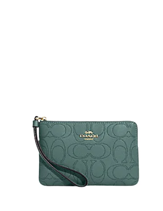 Coach Corner Zip Wristlet In Perforated Signature Leather