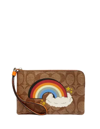 Coach Corner Zip Wristlet In Signature Canvas With Rainbow