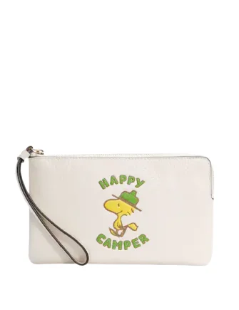 Coach X Peanuts Large Corner Zip Wristlet With Woodstock