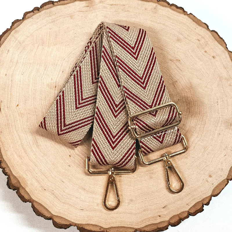 Striped Adjustable Purse Strap in Beige and Maroon