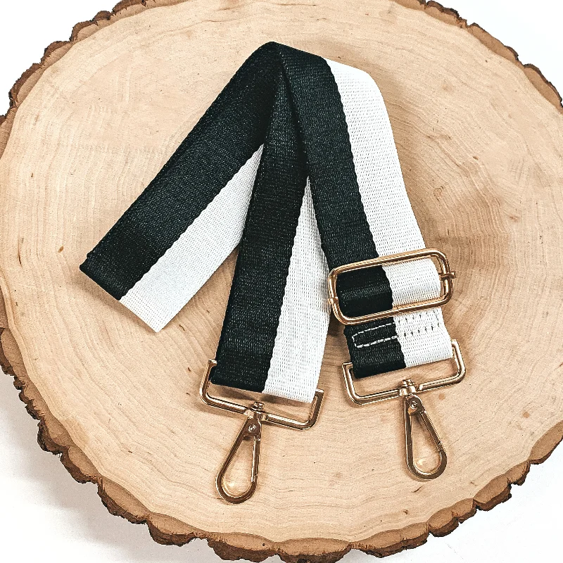 Striped Adjustable Purse Strap in Black and White