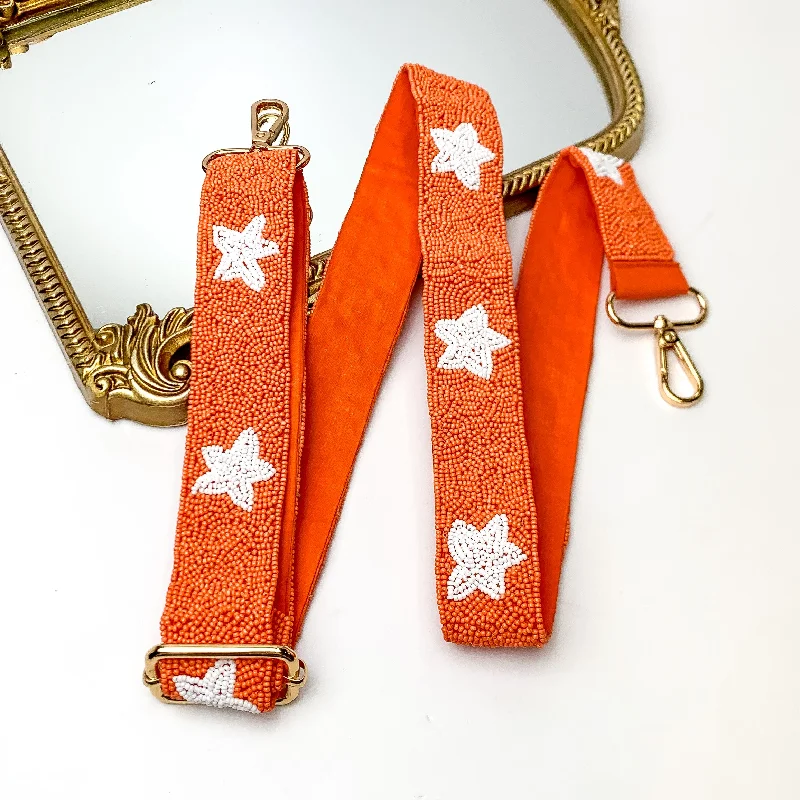 Star of the Show Beaded Adjustable Purse Strap in Orange and White