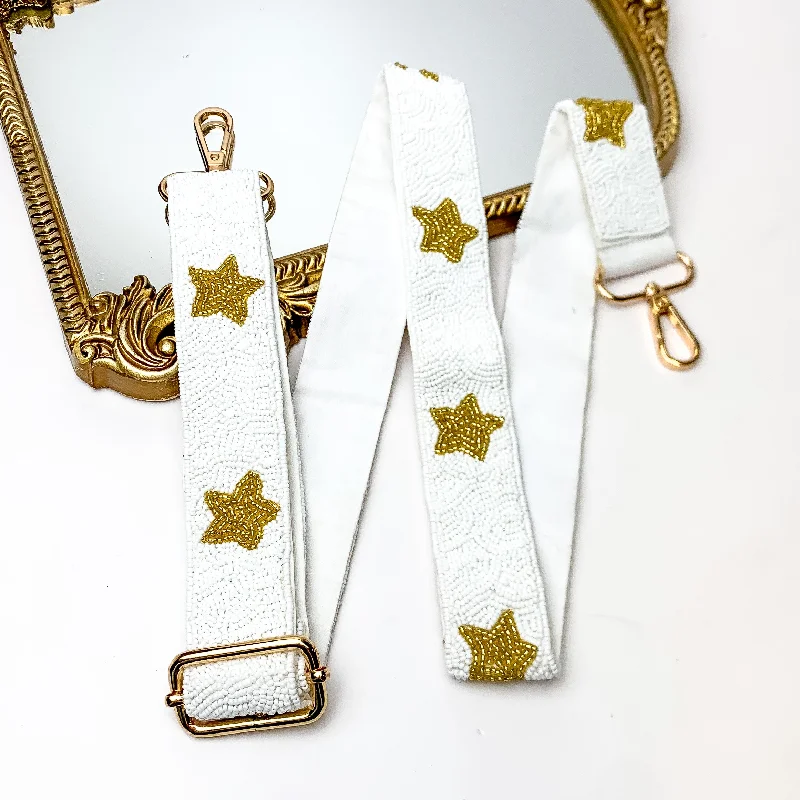 Star of the Show Beaded Adjustable Purse Strap in White and Gold