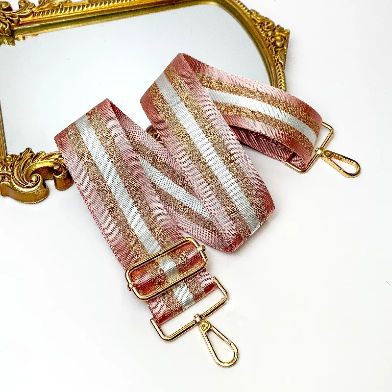 Striped Adjustable Purse Strap in Blush Pink