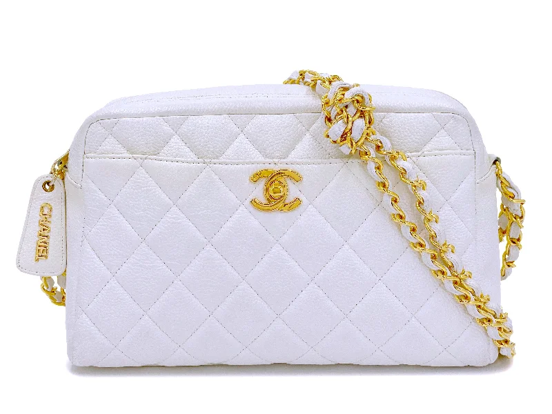 Chanel 1996 Vintage White Caviar Classic Camera Bag 24k GHW