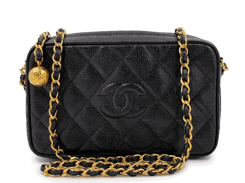 Pristine 1994 Chanel Black Caviar Small-Mini Classic Quilted Camera Case Bag 24k GHW