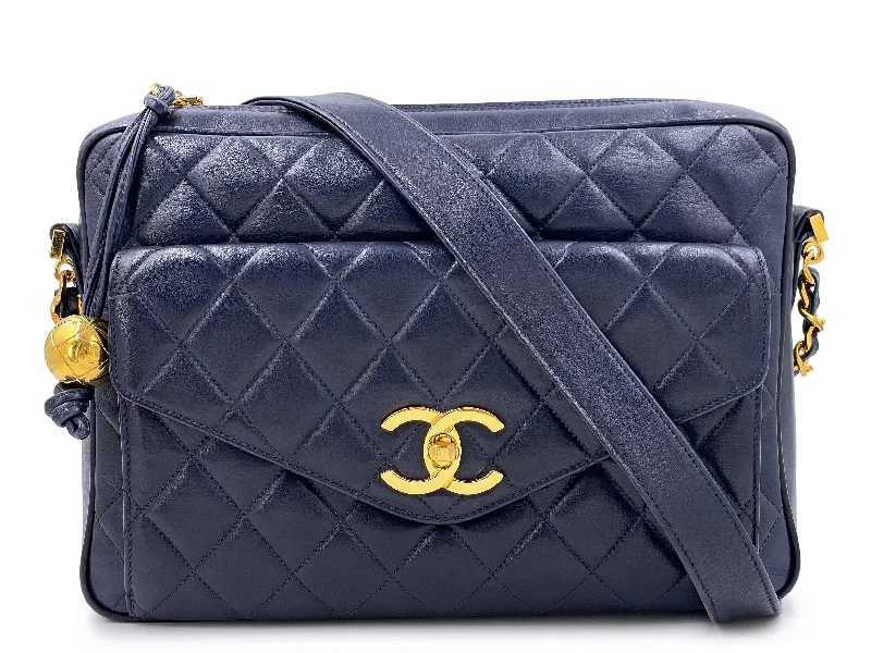 Rare Chanel 1994 Vintage Navy Blue Flap Pocket Camera Case Bag 24k GHW