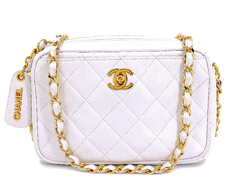 Rare Chanel Vintage White Caviar Mini Classic Clasp Camera Case Bag 24k GHW