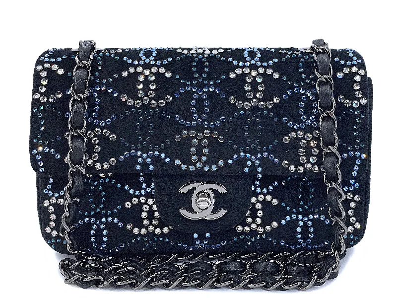 Chanel Crystal CC Embellished Rectangular Mini Flap Bag Dark Navy Velvet RHW VFO