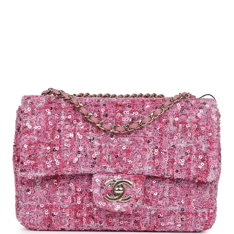 Chanel Mini Classic Rectangular Flap Bag Pink Tweed and Sequin Gold Hardware