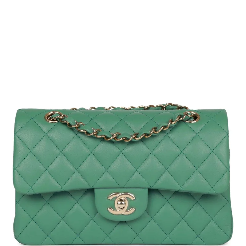 Chanel Small Classic Double Flap Bag Green Lambskin Light Gold Hardware