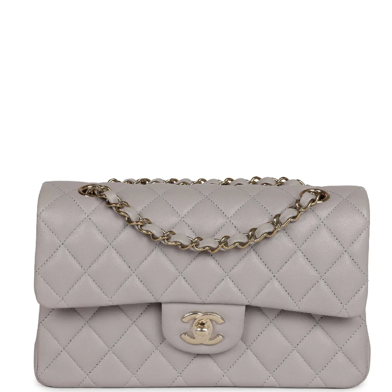 Chanel Small Classic Double Flap Bag Grey Lambskin Light Gold Hardware