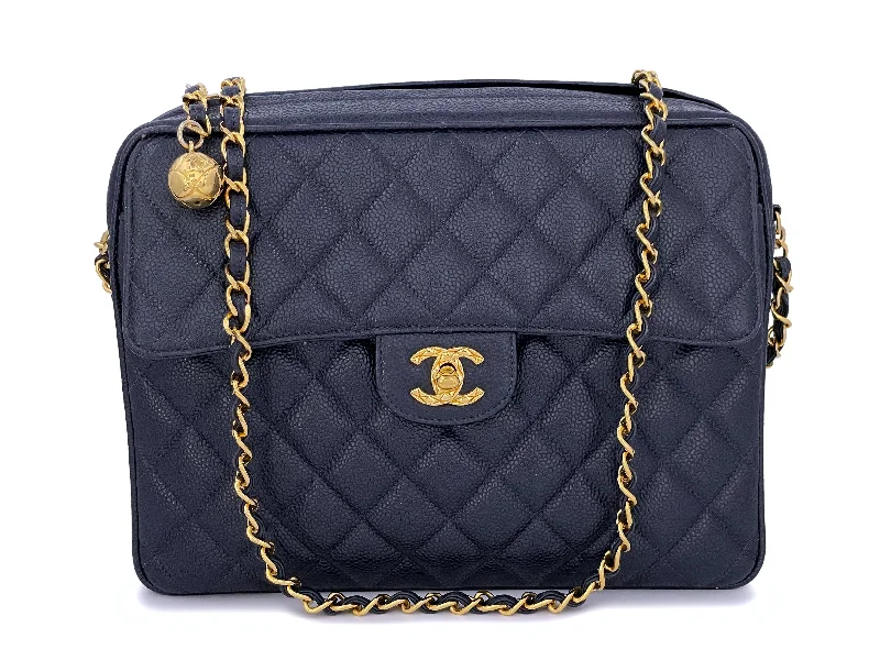 Chanel Vintage 1994 Navy Blue Caviar Flap Camera Case Bag 24k GHW