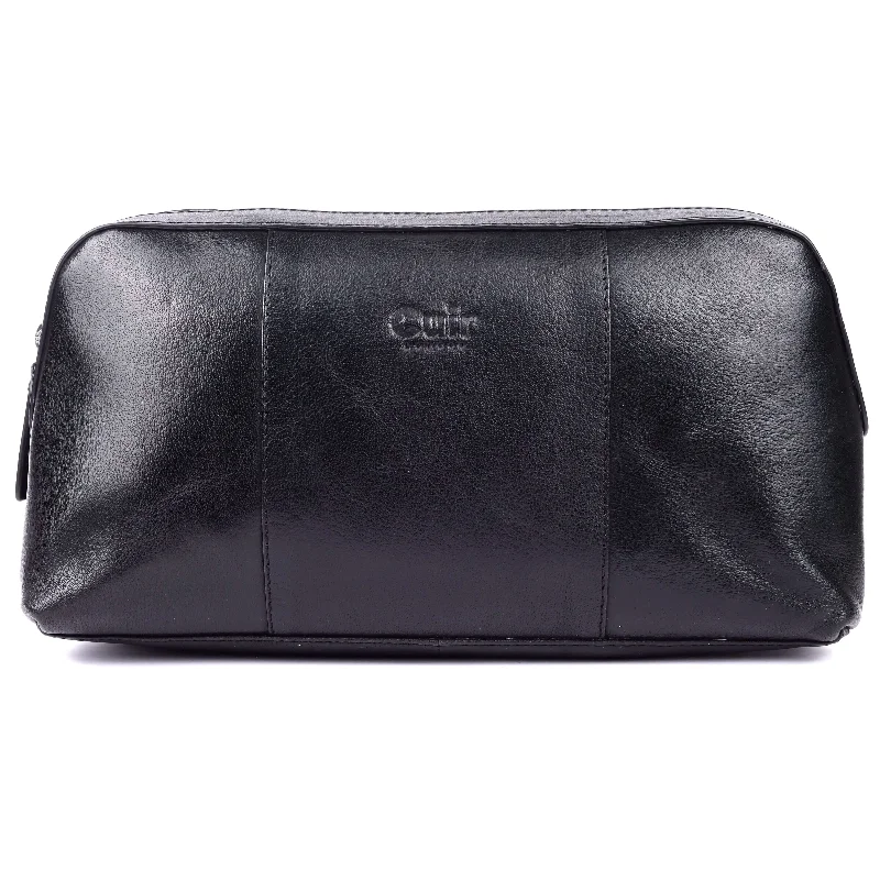 New Design Black Leather Wash Bag for Travel