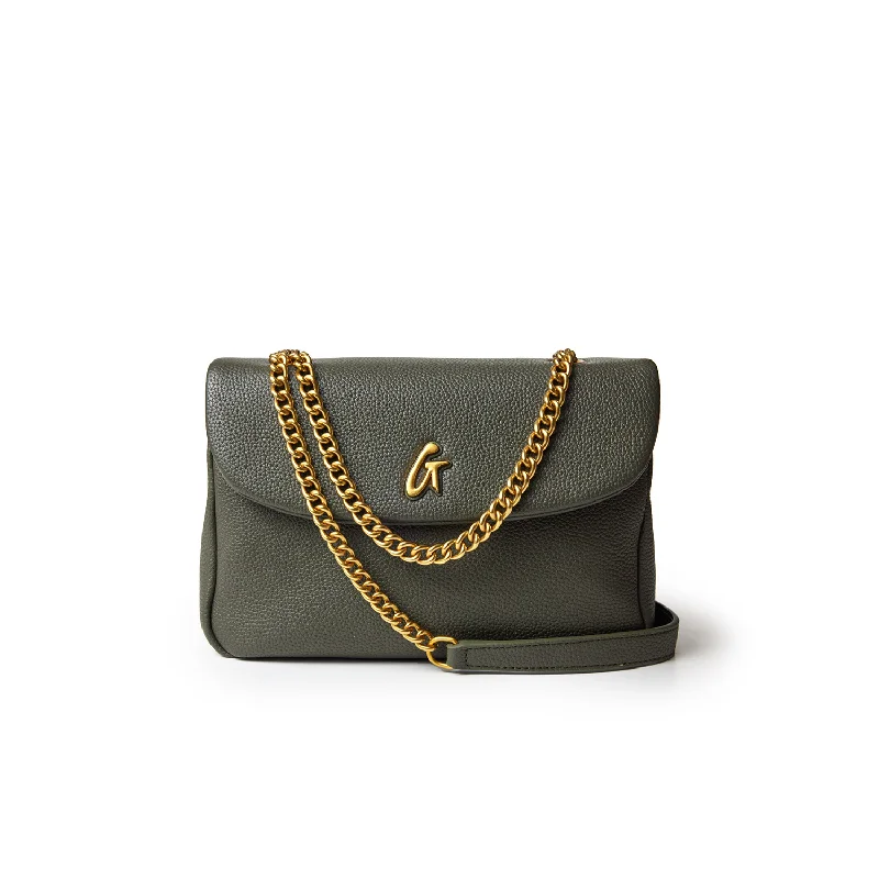 PEBBLE MEDIUM FLAP BAG OLIVE GREEN