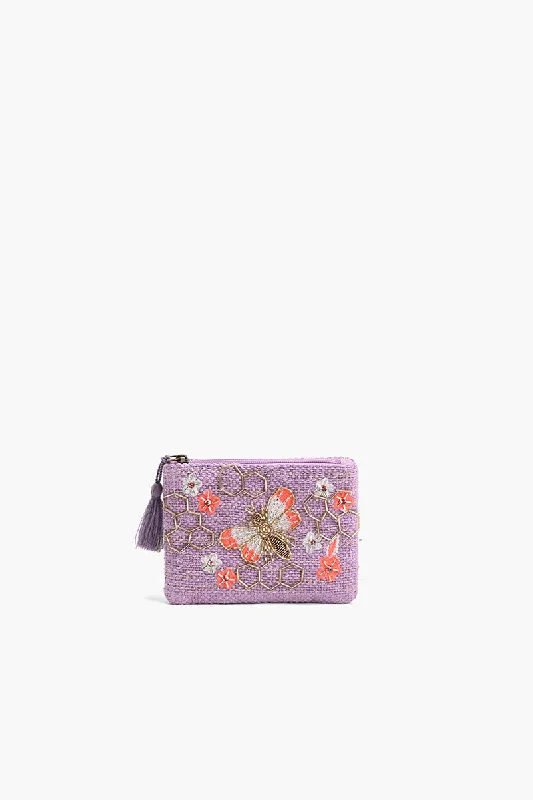 Purple Beaded Bee Embellished Mini Pouches