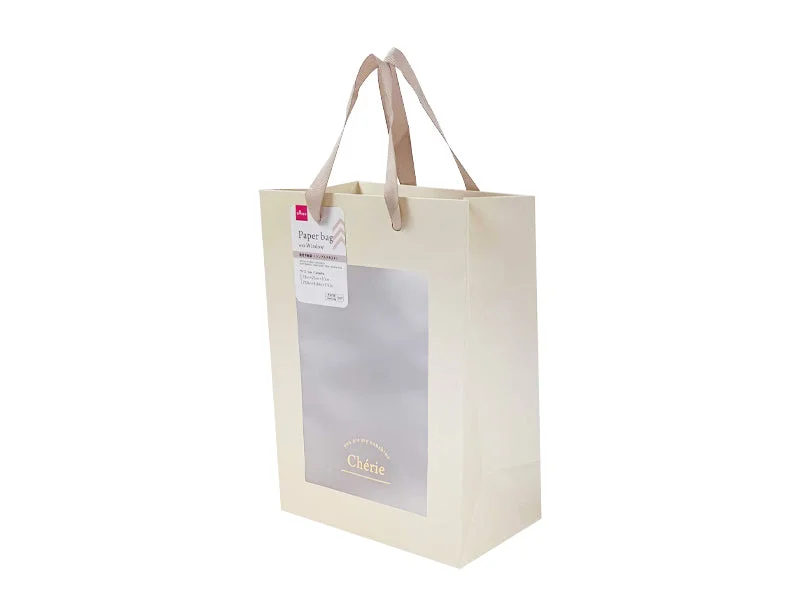 Paper bag with window -Simple text light gray 7.08in x 9.84in x 3.93in-