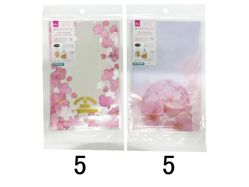 Clear Plastic Bag with Bottom Gusset - Cherry Blossom and Cherry Blossom Photo Style - 12pcs - 7.28i