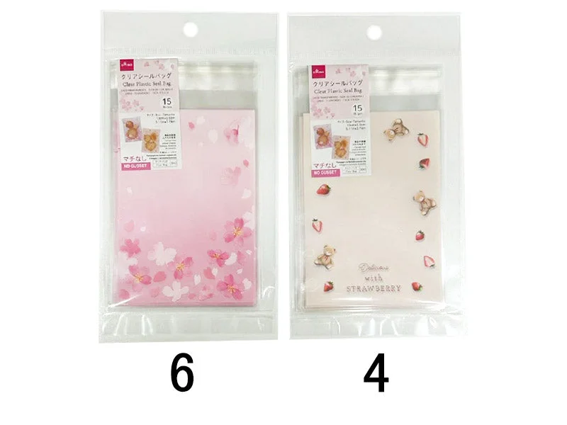 Clear Plastic Seal Bag - Cherry Blossom and Bear - 15pcs - 5.11in X 3.74in - 13cm X 9.5cm -