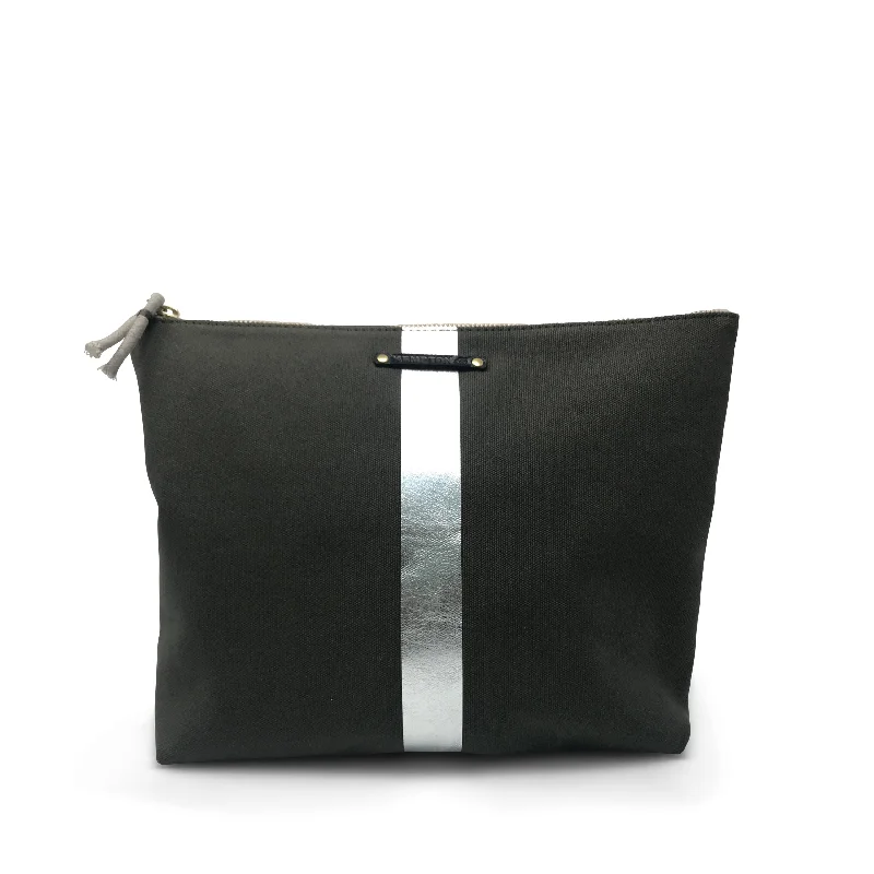 Olive/silver Stripe Canvas Beach Pouch