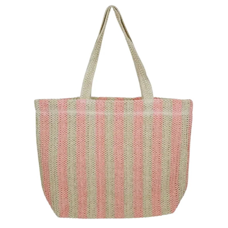 Striped Color Straw Crochet Tote Bag