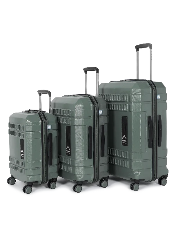 uppercase Bullet Cabin n Check in TSA Lock Hard Printed Trolley Set of 3 Green