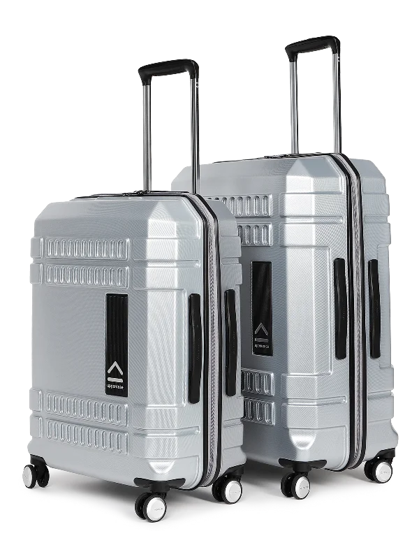 uppercase Bullet Check in TSA Lock Hard Printed Trolley Bag Set of 2 M+L Silver