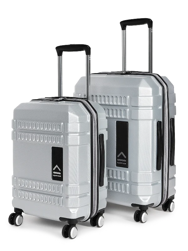 uppercase Bullet Cabin n Check in TSA Lock Hard Trolley Bag Set of 2 S+M Silver