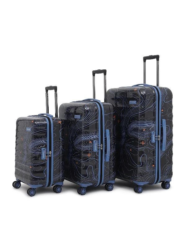 uppercase Topo Cabin and Check in TSA Lock Hard Trolley Bags Set of 3 S+M+L Black